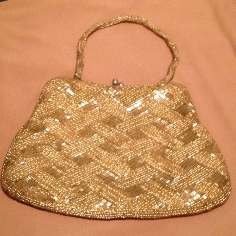 Vintage gold beaded glass bag